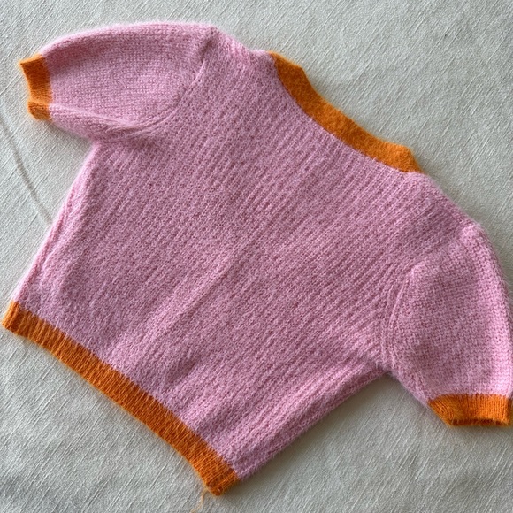 Pink and Orange Knit Button Down Crop Top - Picture 3 of 4